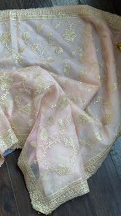 Designer Organza Sequin - Pale Peach Pink