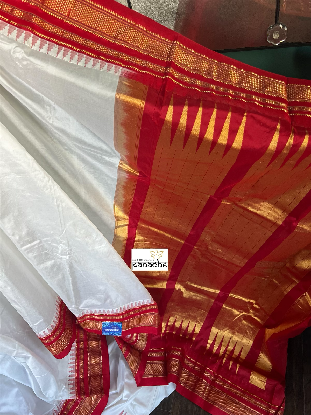 Irkal Silk - White Red Golden