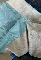 Pure Tissue Kora Silk Banarasi - Light Aqua Blue