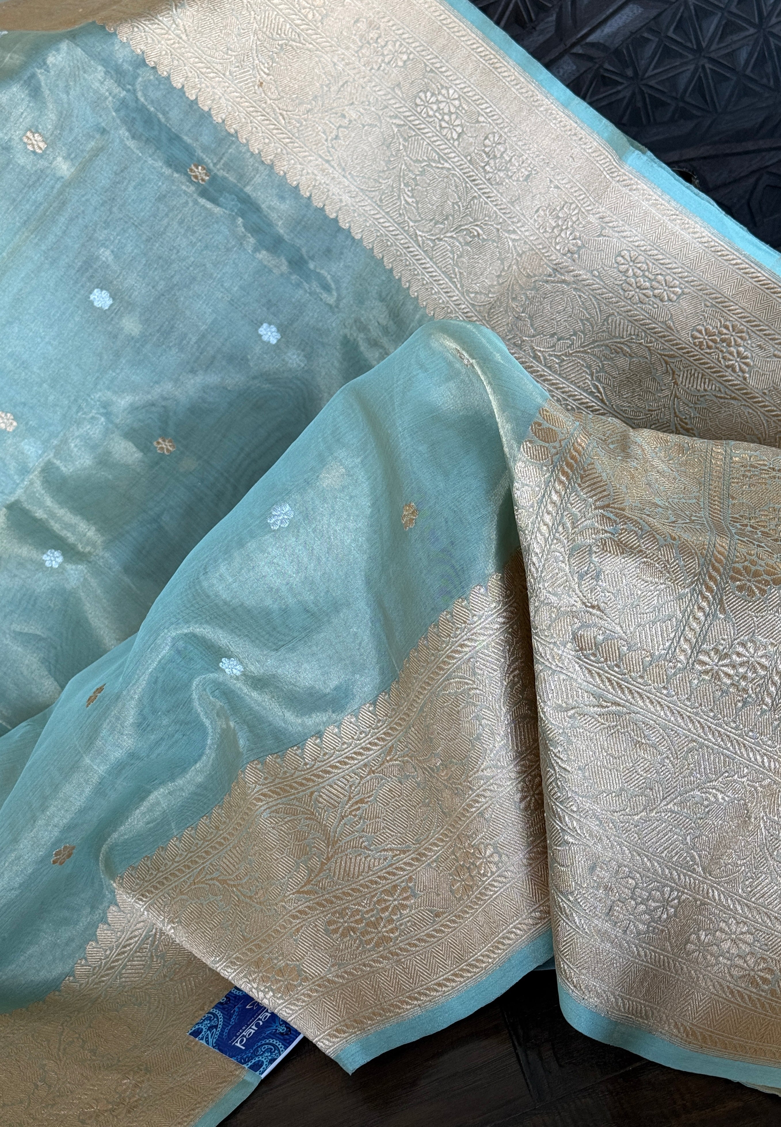 Pure Tissue Kora Silk Banarasi - Light Aqua Blue