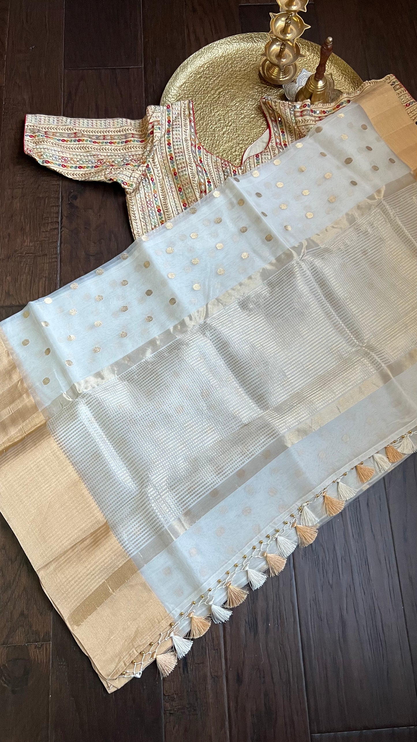 Pure Chanderi Organza Silk - Off White Eknalya