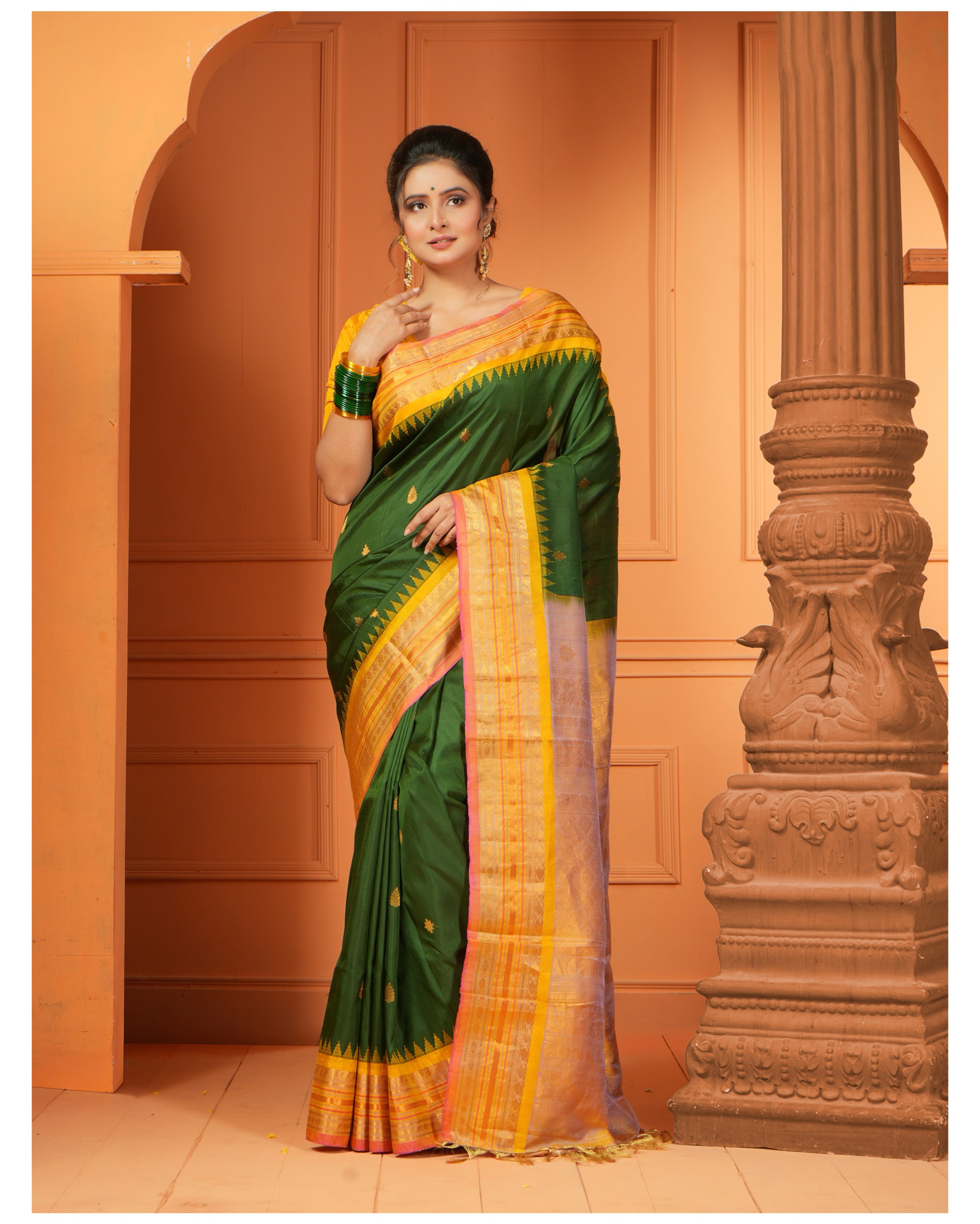 Pure Silk Kuttu Gadwal - Green Yellow