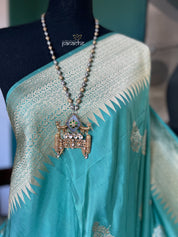 Pure Katan Silk Banarasi - Aqua Sea Green Antique Zari