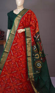 Pure Cotton Silk Ikat - Red Green
