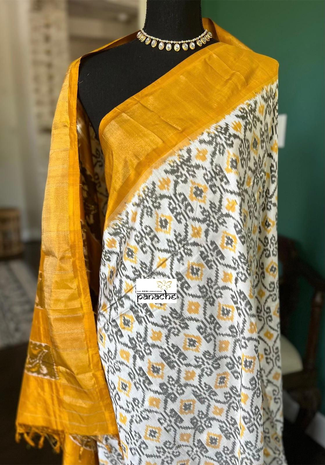 Pure Silk Ikat - Yellow Black Pochampally