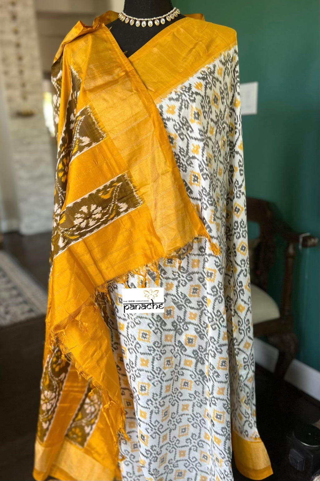Pure Silk Ikat - Yellow Black Pochampally