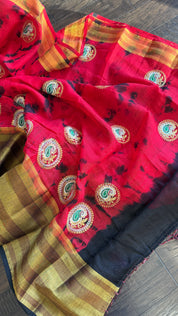 Soft Dupion Tie-Dye Saree - Ted Black Paisley