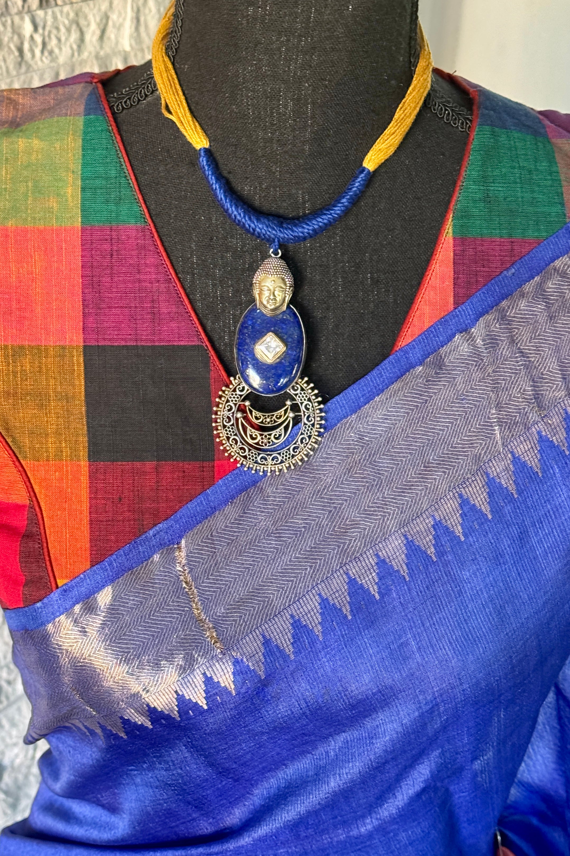 Silver 92.5 Tassel Necklace - Lapis Buddha Pendant