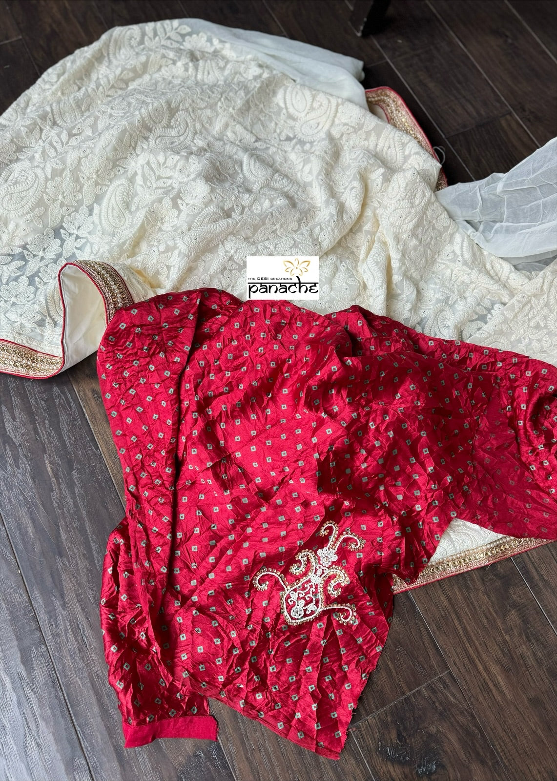 Designer Pure Georgette Chikankari - Ivory Paisley Gota Patti
