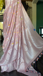 Tussar Silk Banarasi- Light Blush Pink Silver Zari