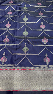 Soft Silk Banaras Saree - Navy Blue