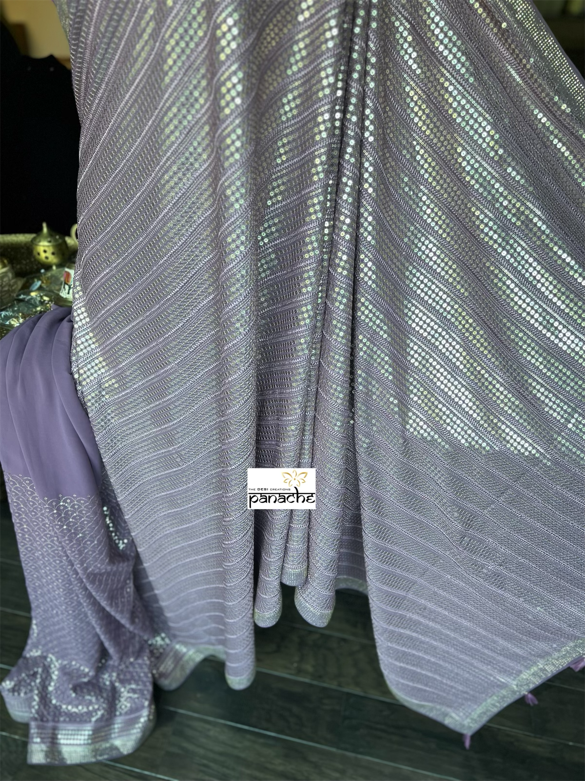 Designer Sequin Georgette - Light Purple Mauve Sequin work