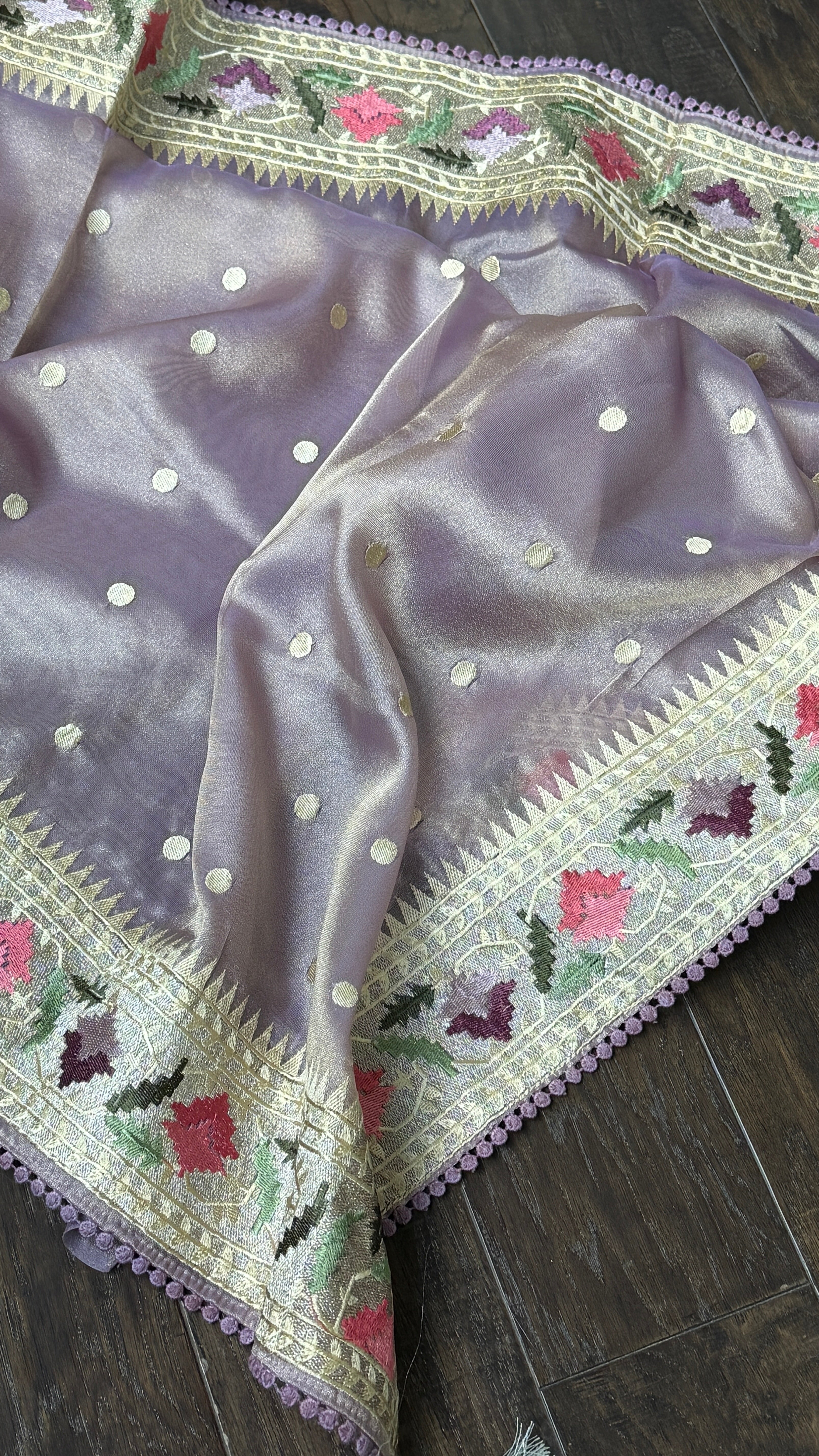 Designer Tissue Silk Paithani - Mettalic Lavender Embroidered