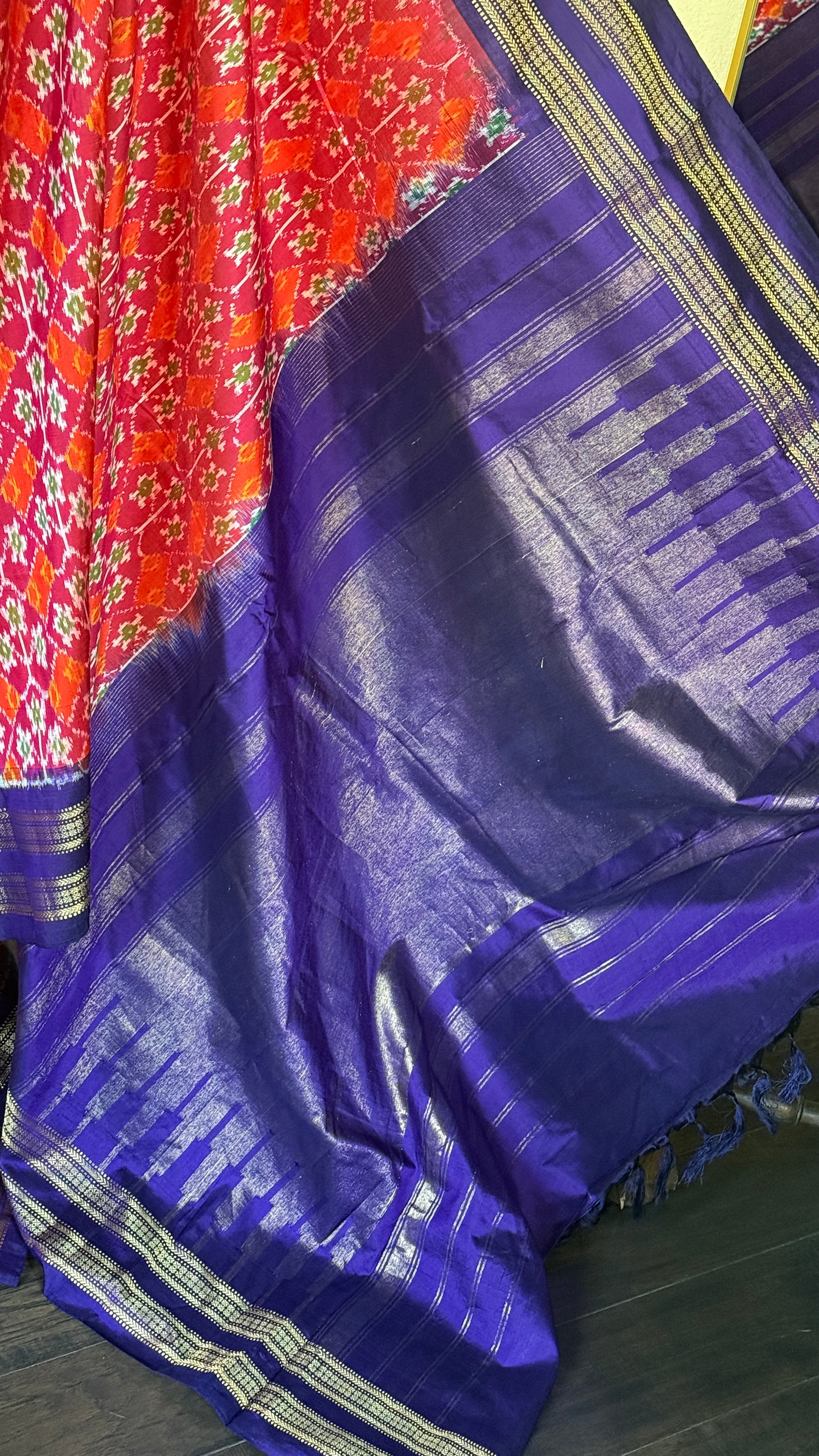 Pure Silk Ikat - Orange Purple Pochampally