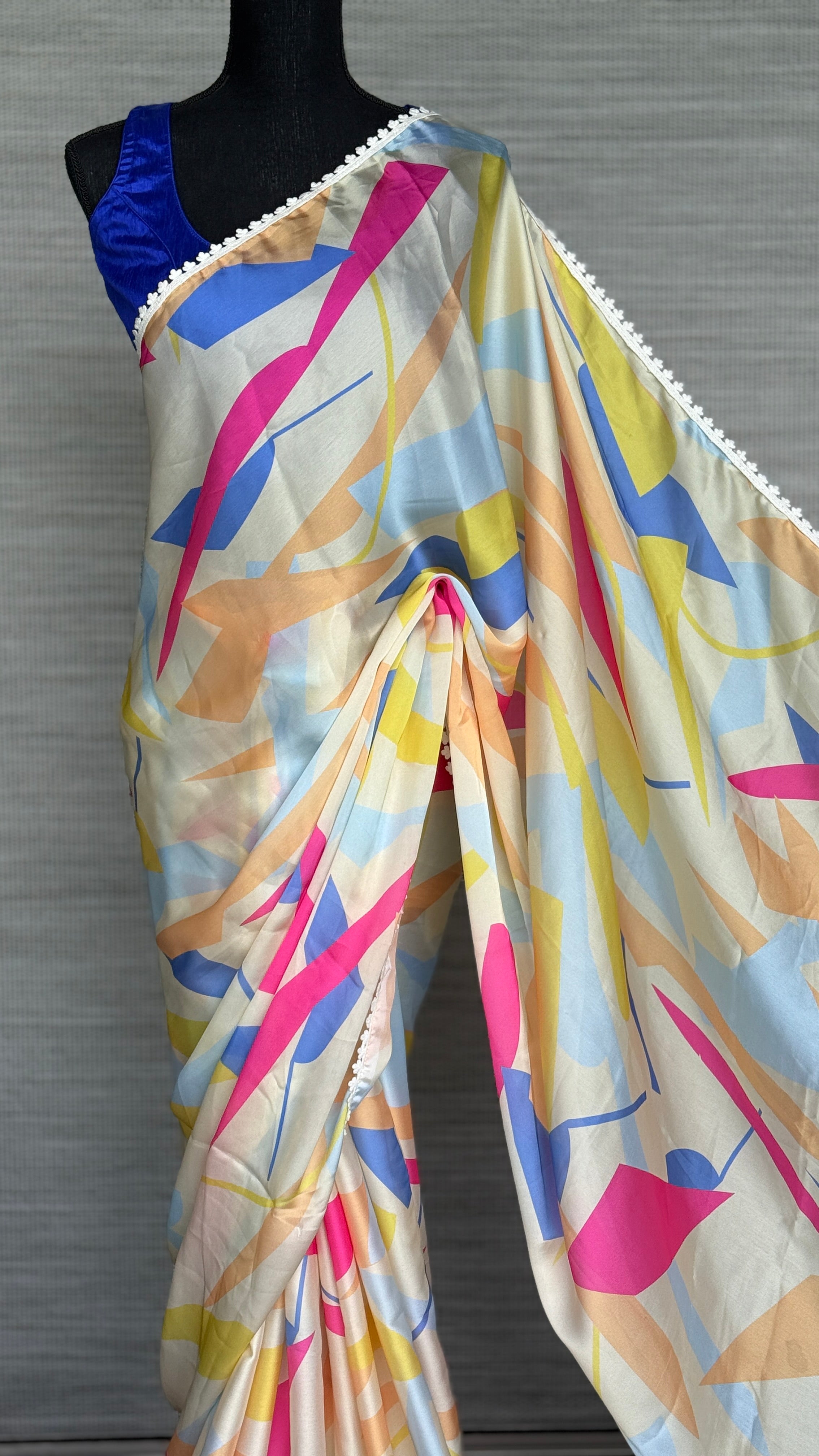 Designer Satin Chiffon Silk - Cream Yellow