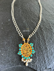 Silver Beaded Necklace - Odissa pendent Turquoise Pearl