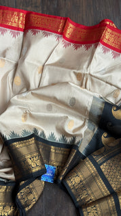 Pure Silk Gadwal - Tan Red Black Ganga Yamuna