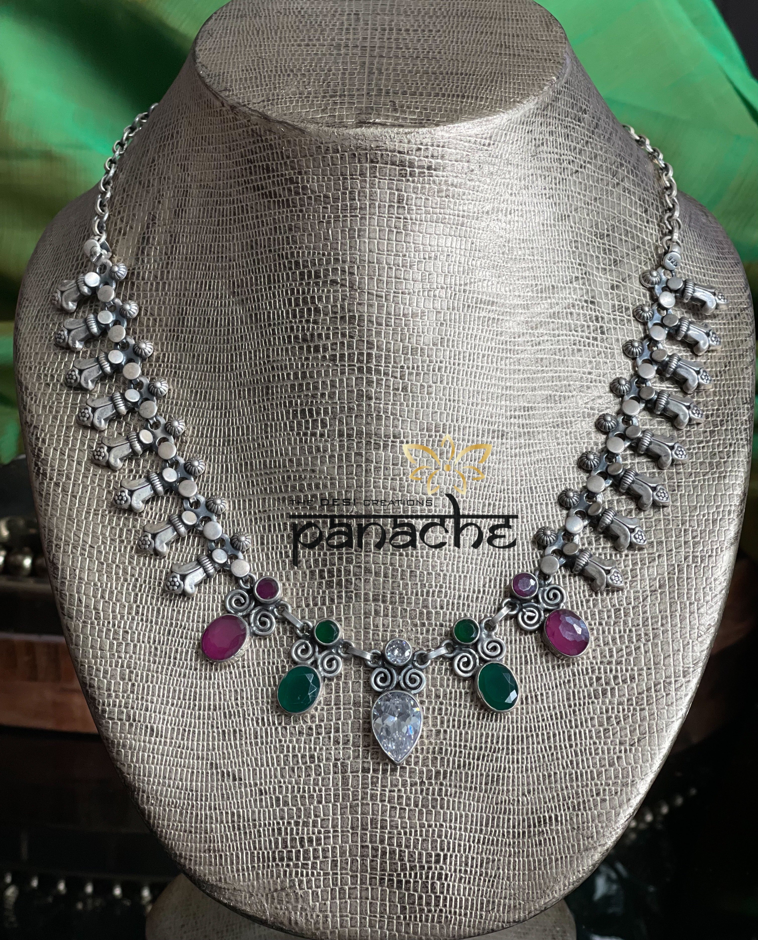 Silver 925 Necklace Earring Set - Temple Stone