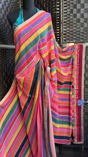 Georgette Designer Inspired Drape - Pink Yellow Purple