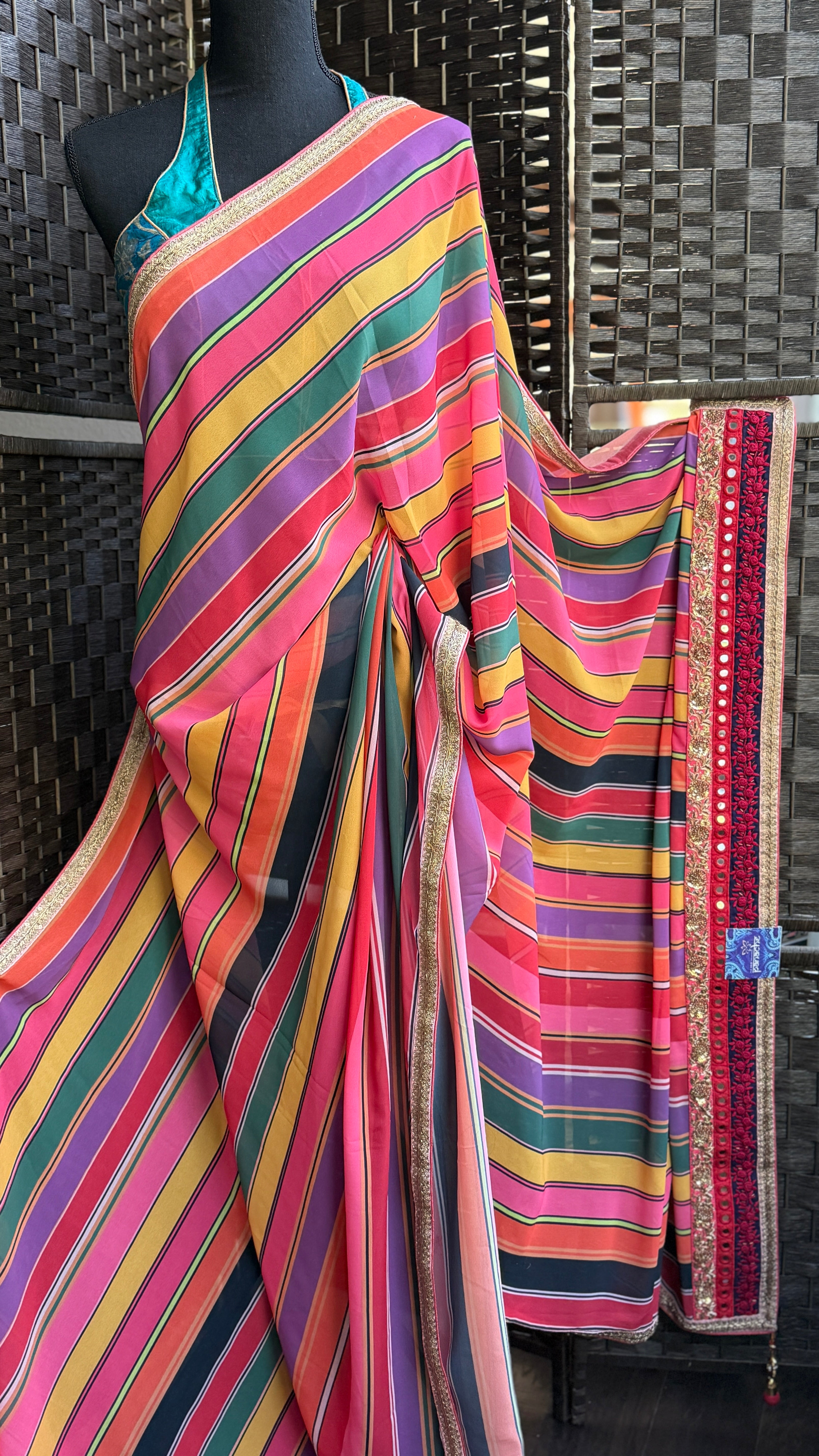 Georgette Designer Inspired Drape - Pink Yellow Purple