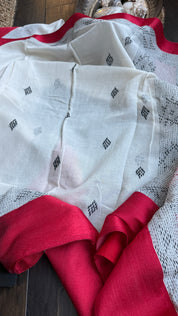 Pure Khadi Cotton Hand Kantha - White Red