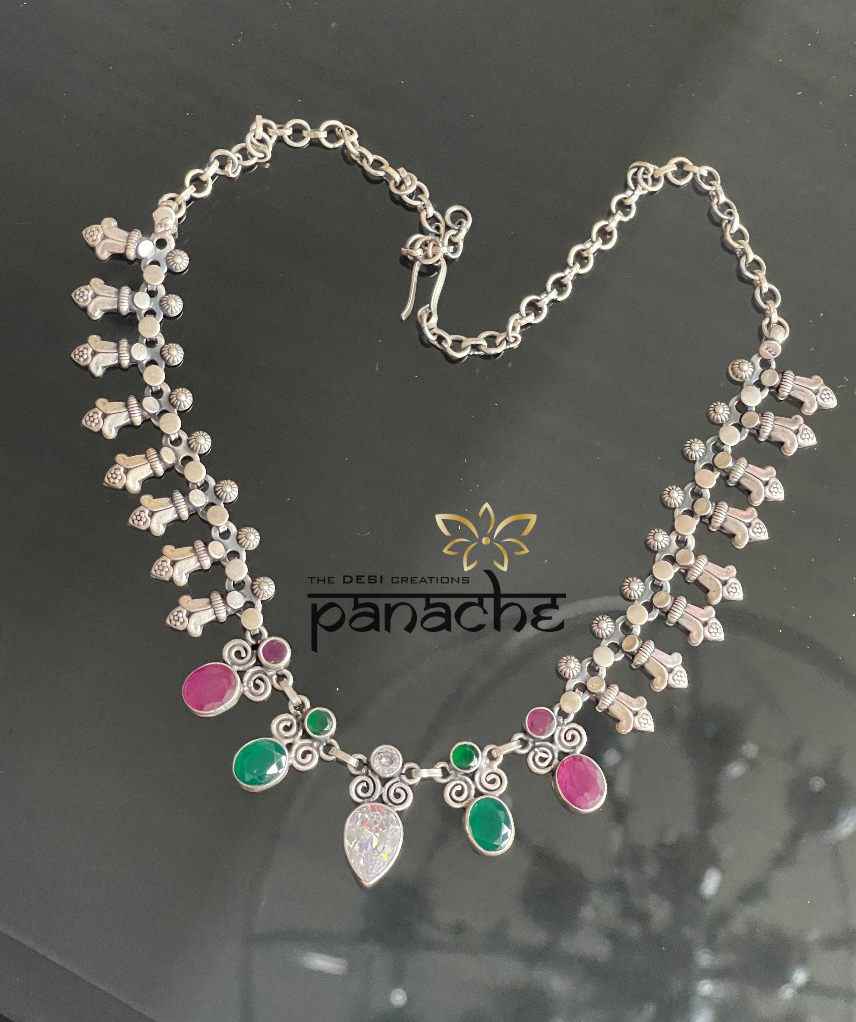 Silver 925 Necklace Earring Set - Temple Stone