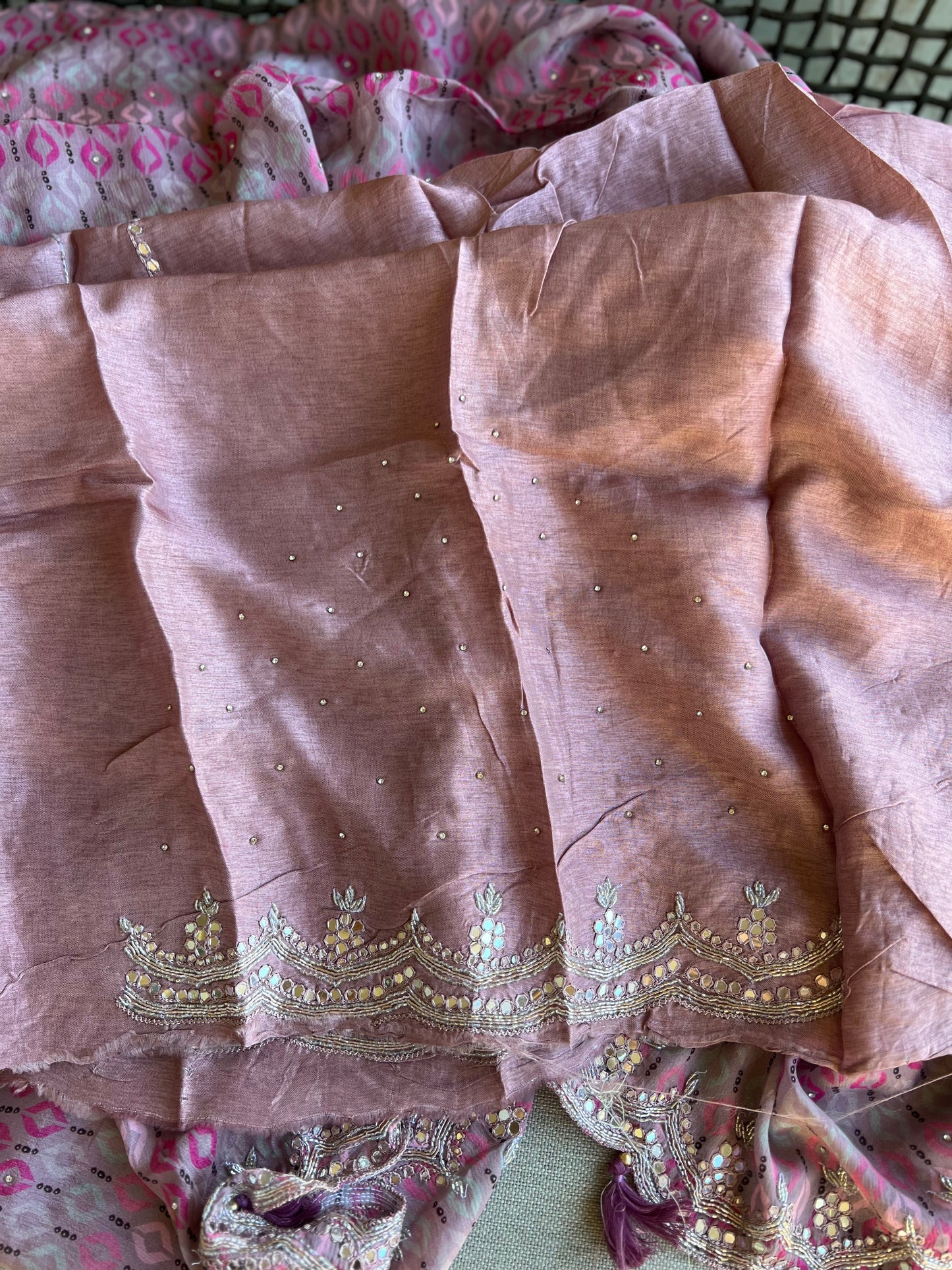 Designer Crepe Satin - Pink Grey