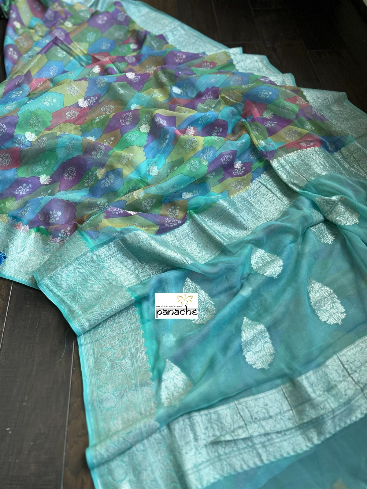 Khaddi Chiffon Banarasi - Sea Green Bandhej Printed