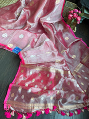 Tissue Organza Silk Banarasi - Pink Metallic Meenakari