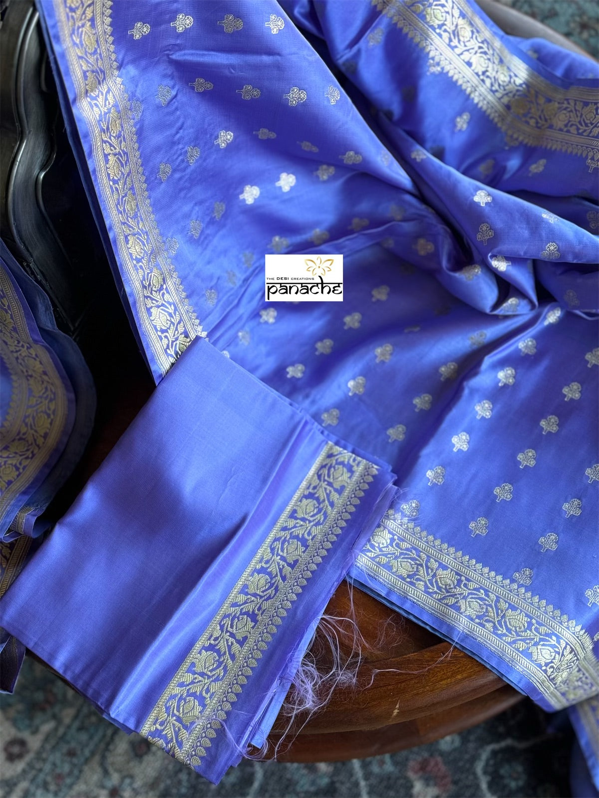 Pure Silk Mashru Banarasi- Violet Antique Zari