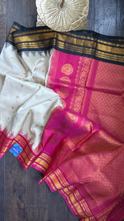 Pure Silk Gadwal - Tan Magenta Pink