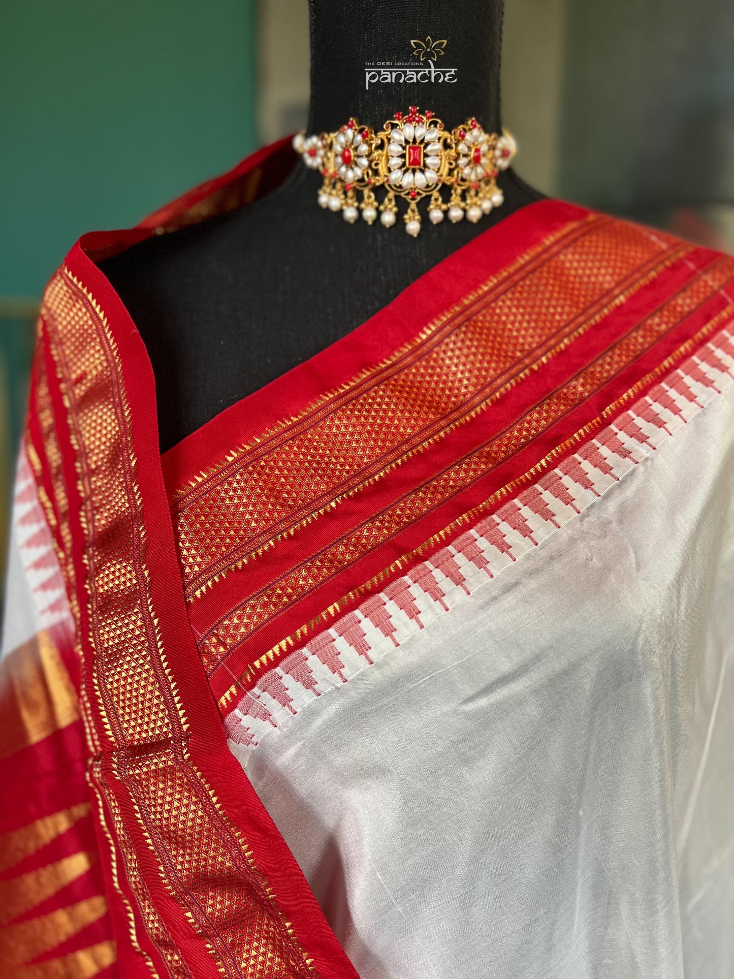 Irkal Silk - White Red Golden