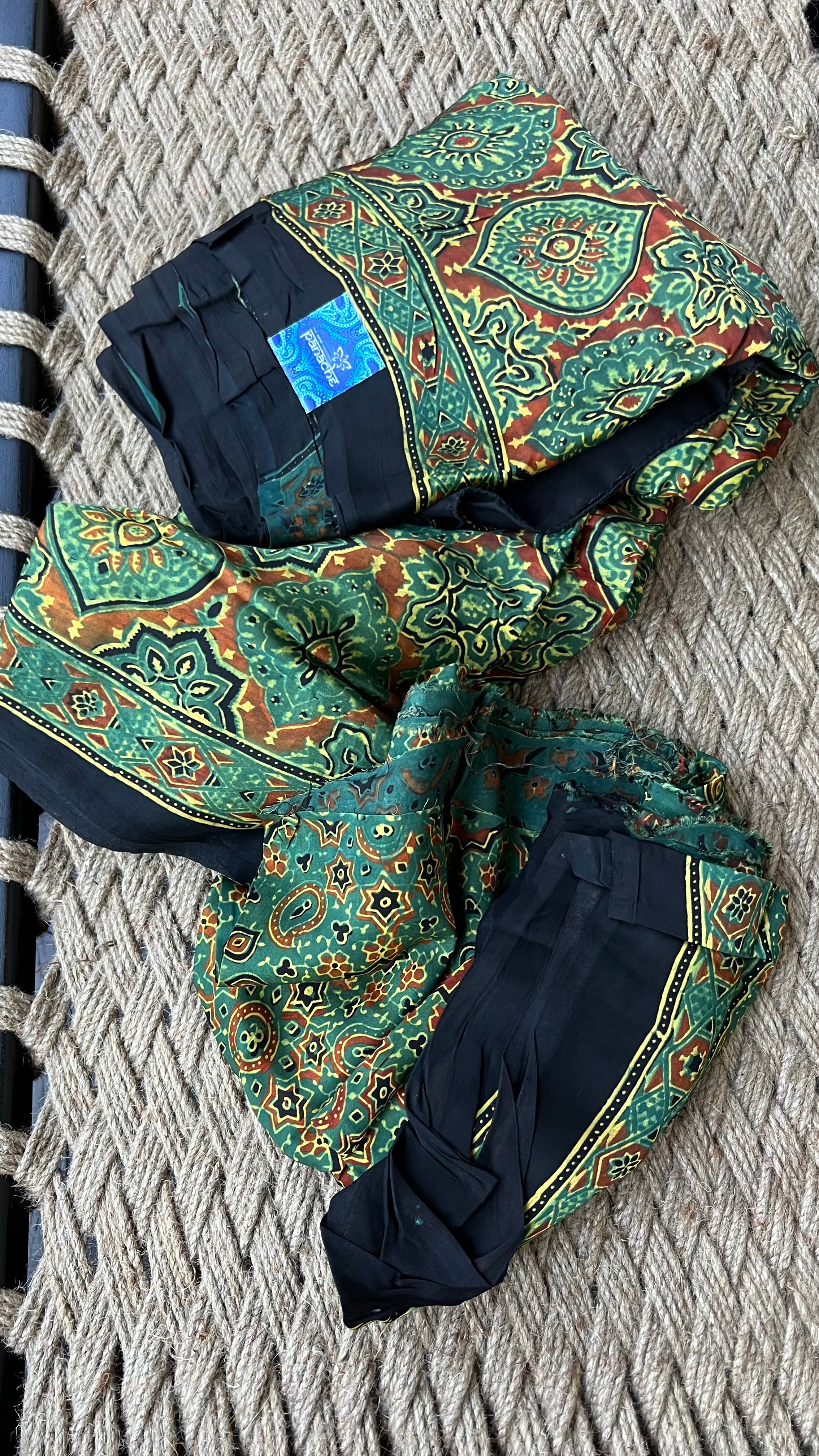 Modal Silk Ajrakh - Green Black Maroon
