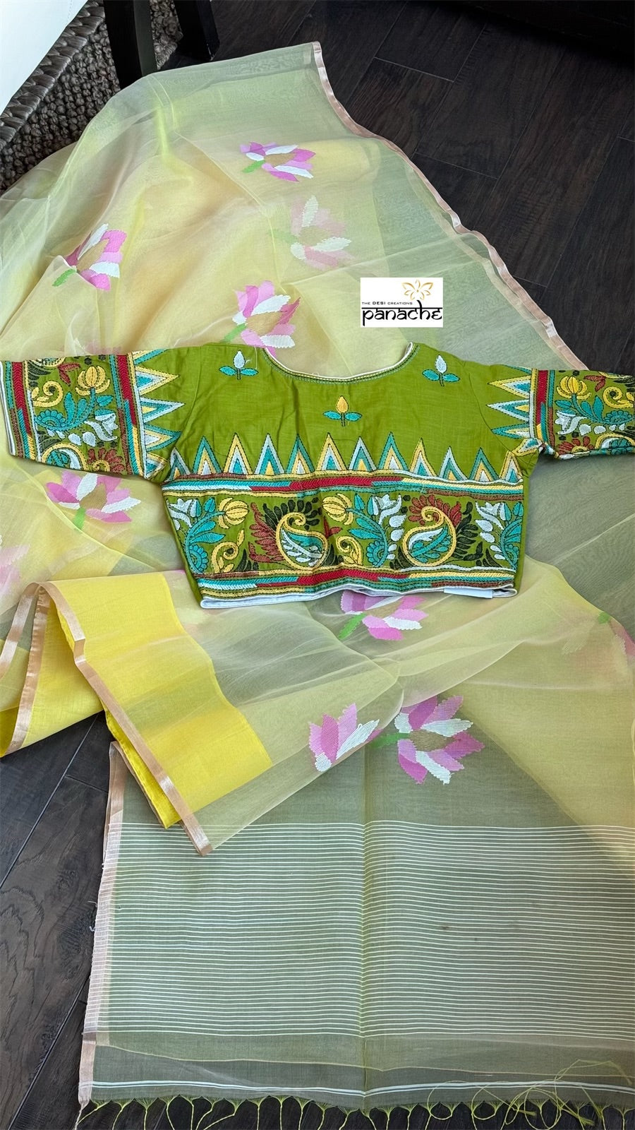 Designer Blouse - Green Kantha Stitch