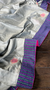 Designer Tussar Silk Embroidered - Grey Purple Green Masaba Inspired