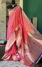 Katan Silk Banarasi - Shot Pink Paithani Woven