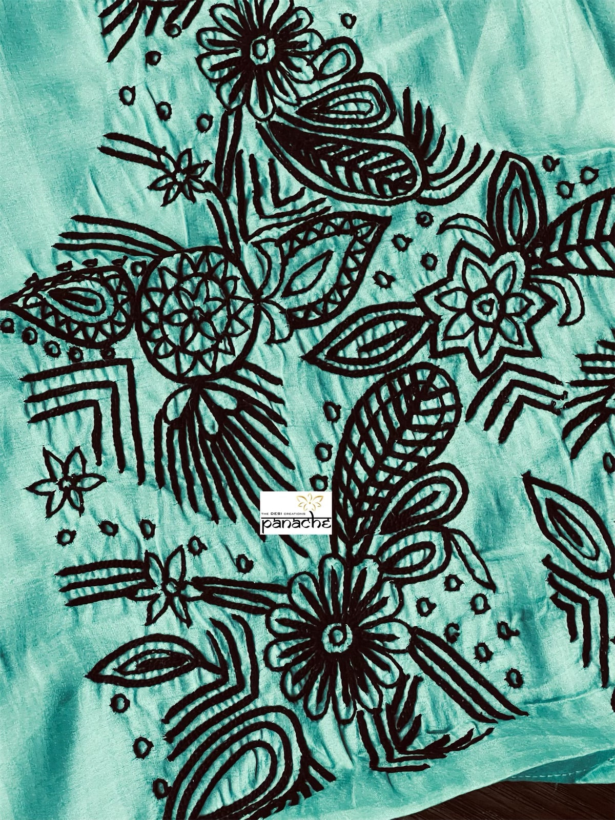 Designer Muga Silk Embroidered - Sea Green Masaba Inspired