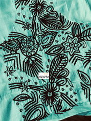 Designer Muga Silk Embroidered - Sea Green Masaba Inspired