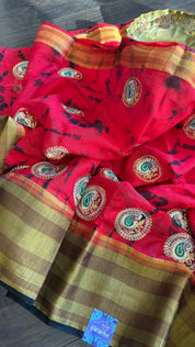 Soft Dupion Tie-Dye Saree - Ted Black Paisley
