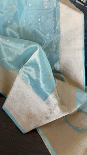 Pure Tissue Kora Silk Banarasi - Light Aqua Blue