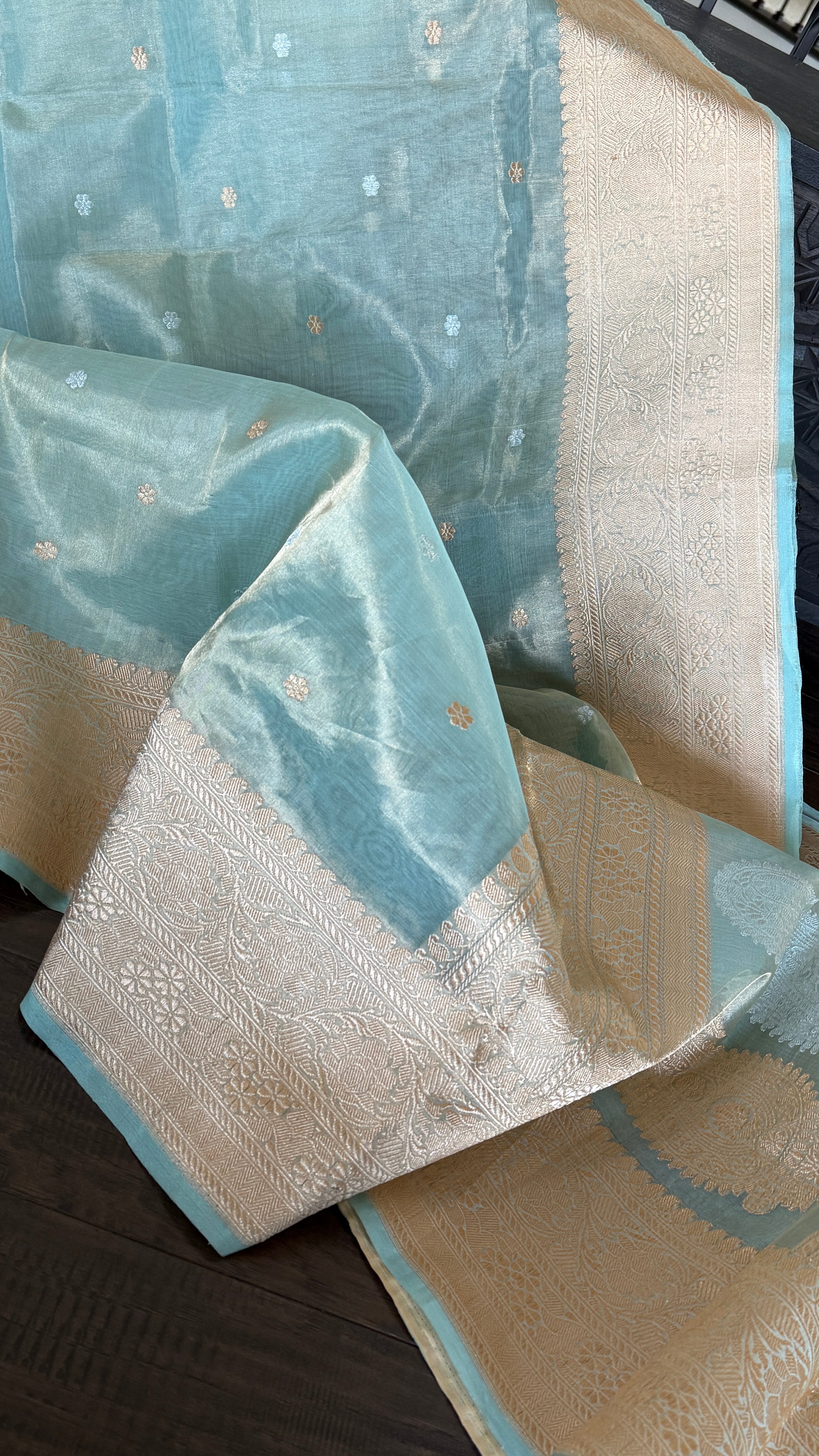 Pure Tissue Kora Silk Banarasi - Light Aqua Blue