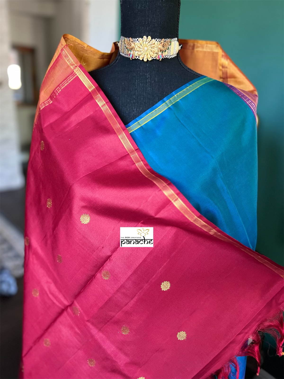 Pure Silk Kanjivaram - Peacock Blue Dual Shaded