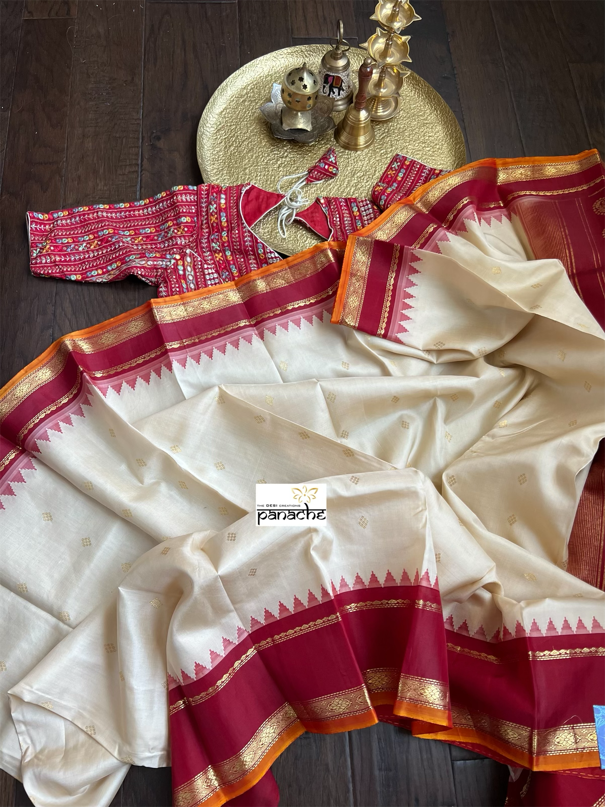 Pure Silk Gadwal - Beige Red