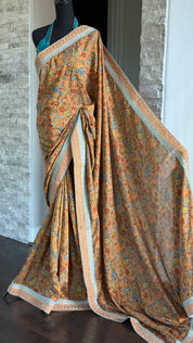 Designer Satin Maslin Kalamkari - Orange Blue