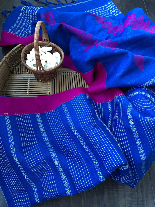 Pure Khadi Cotton Handloom - Royal Blue Magenta Woven
