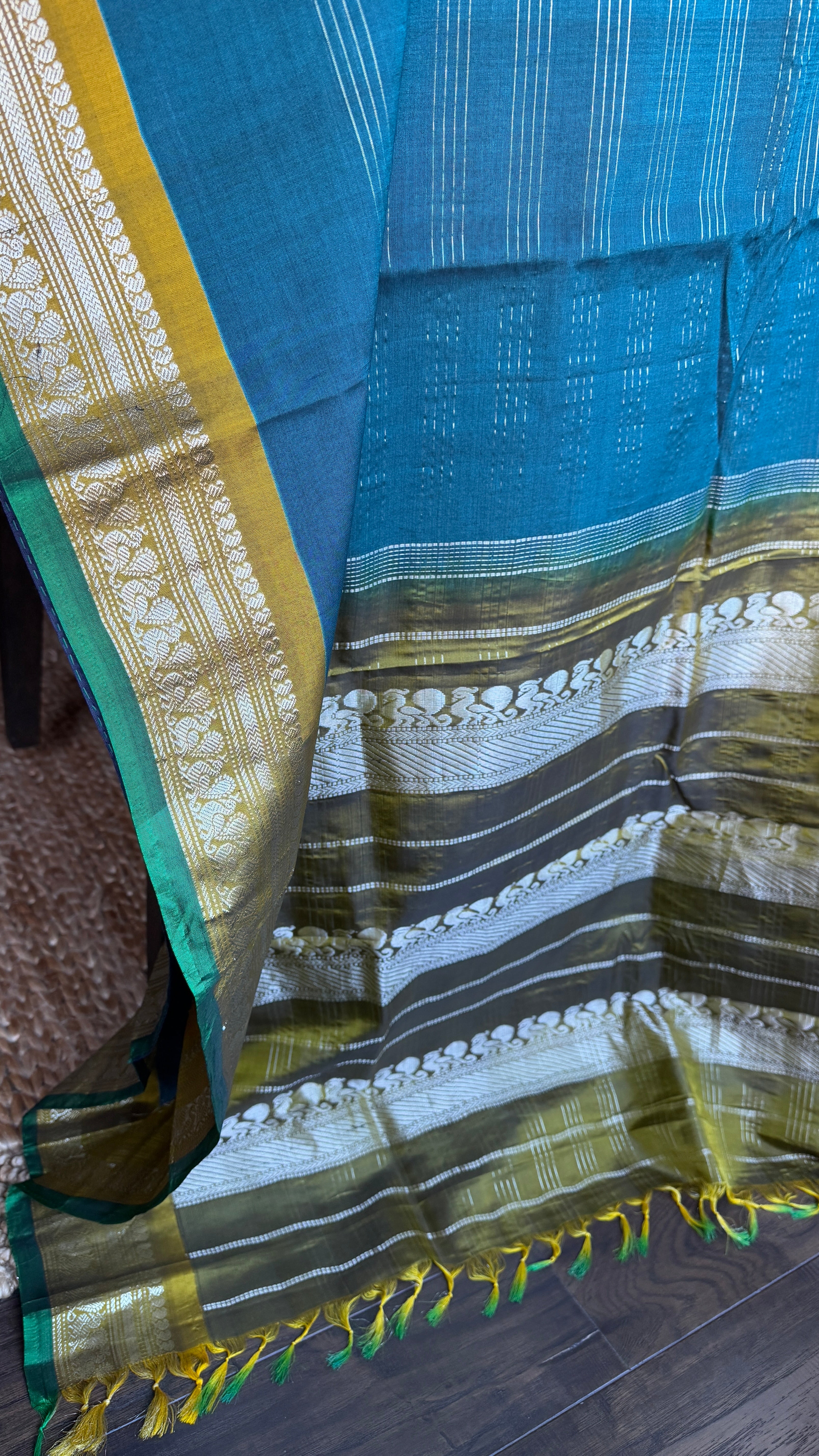 Pure SICO Gadwal - Teal Blue Lime Green