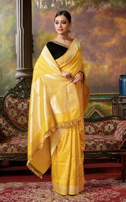 Pure Katan Silk Kadhua Banarasi - Lemon Ochre Yellow