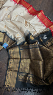 Pure Silk Gadwal - Tan Red Black Ganga Yamuna