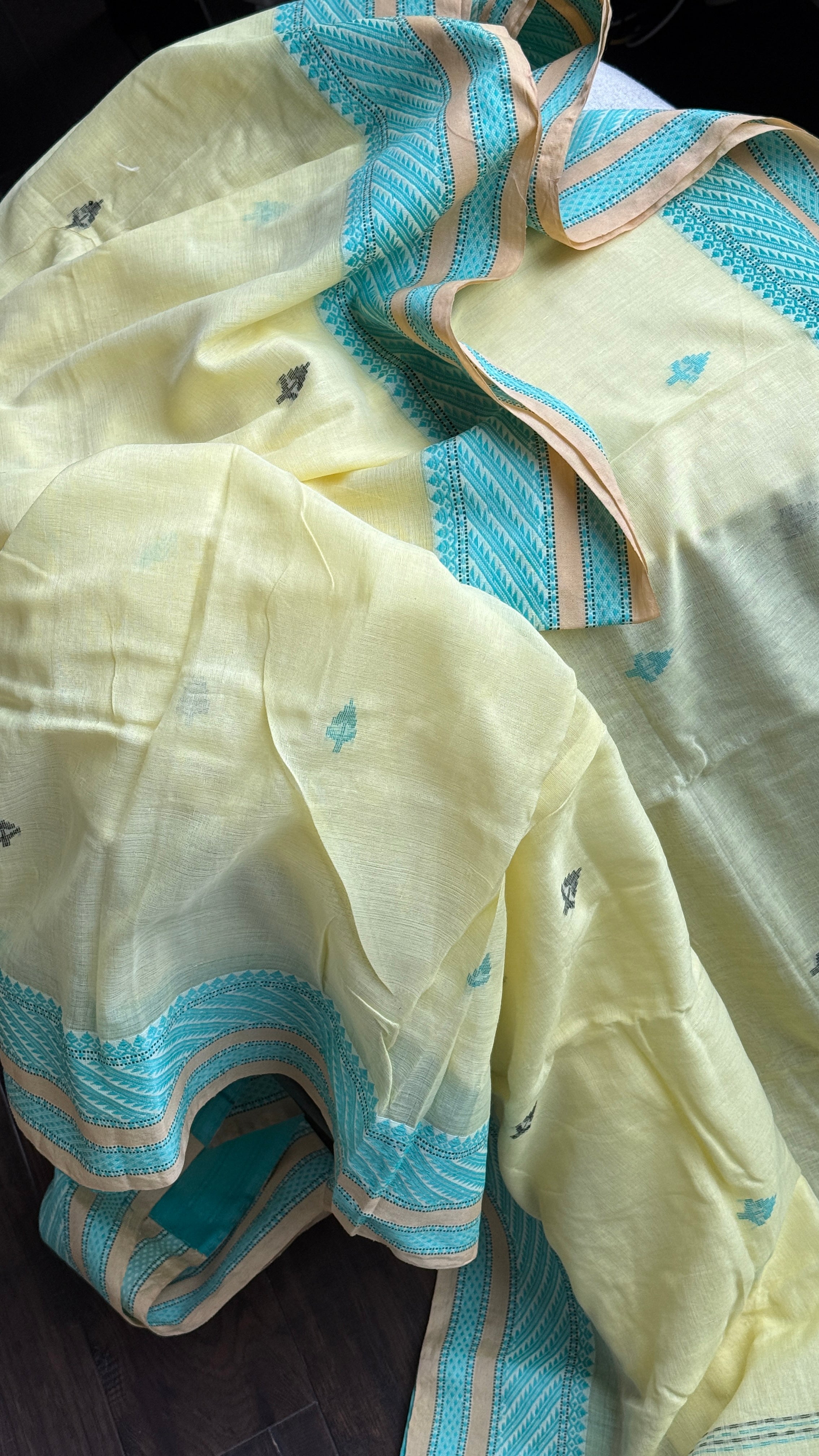 Pure Khadi Cotton Dhonekhali - Light Lemon Yellow Handwoven