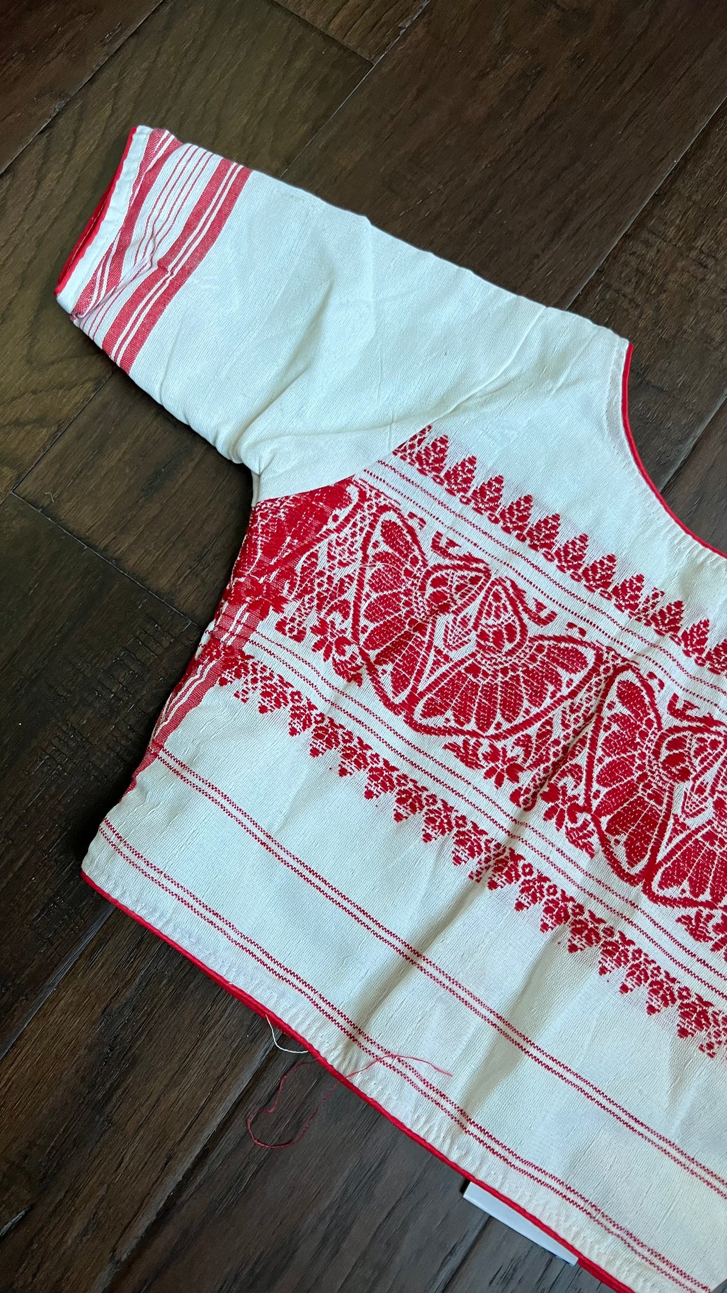 Designer Blouse - White Red Woven